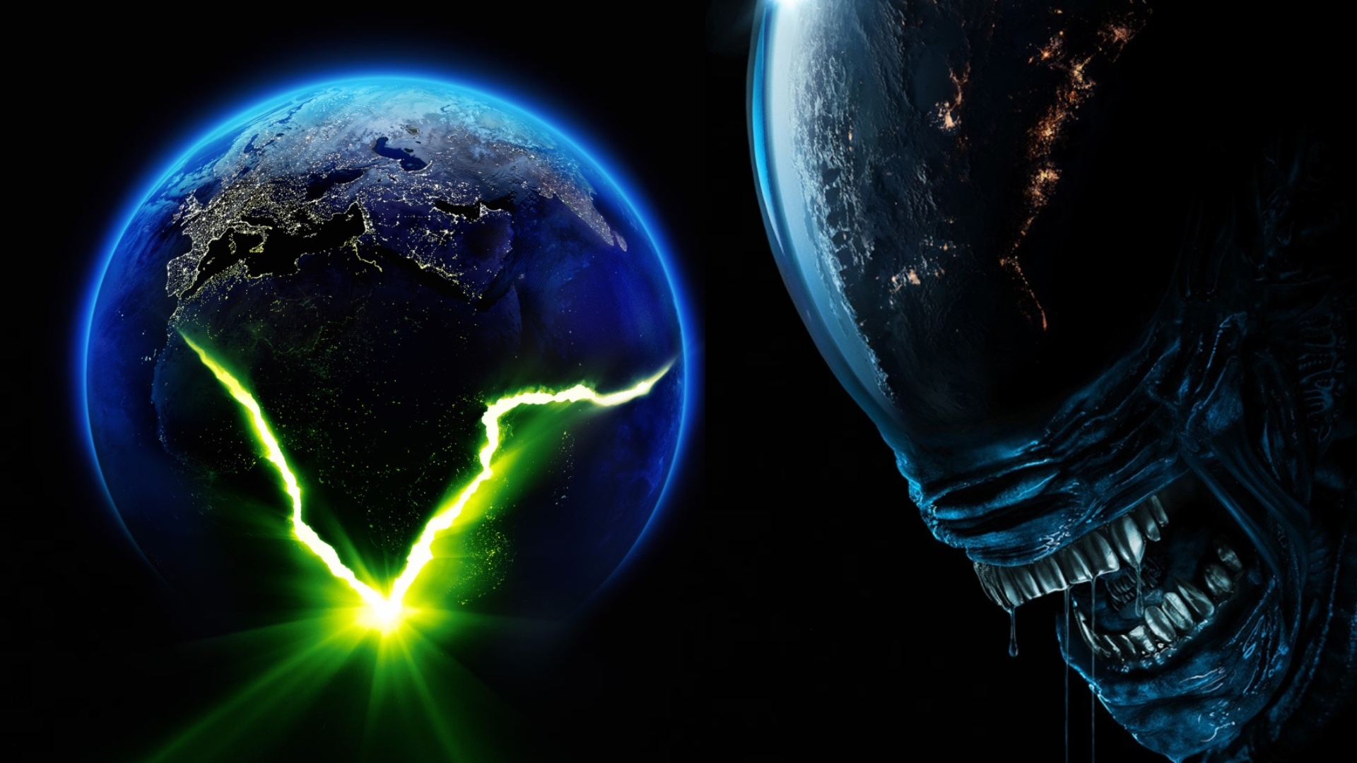 Alien: Earth main image showing the key art, with a xenomorph head entering the screen from the right.