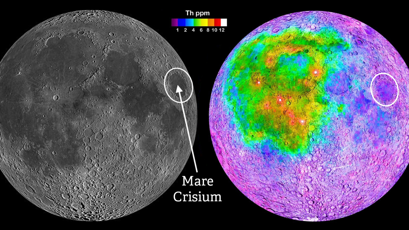 The moon (left) and its magnetic field comparison on the right