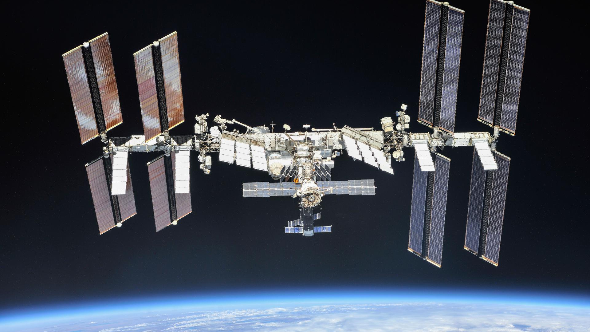 The International Space Station photographed by Expedition 56 crew members from a Soyuz spacecraft in 2018. 
